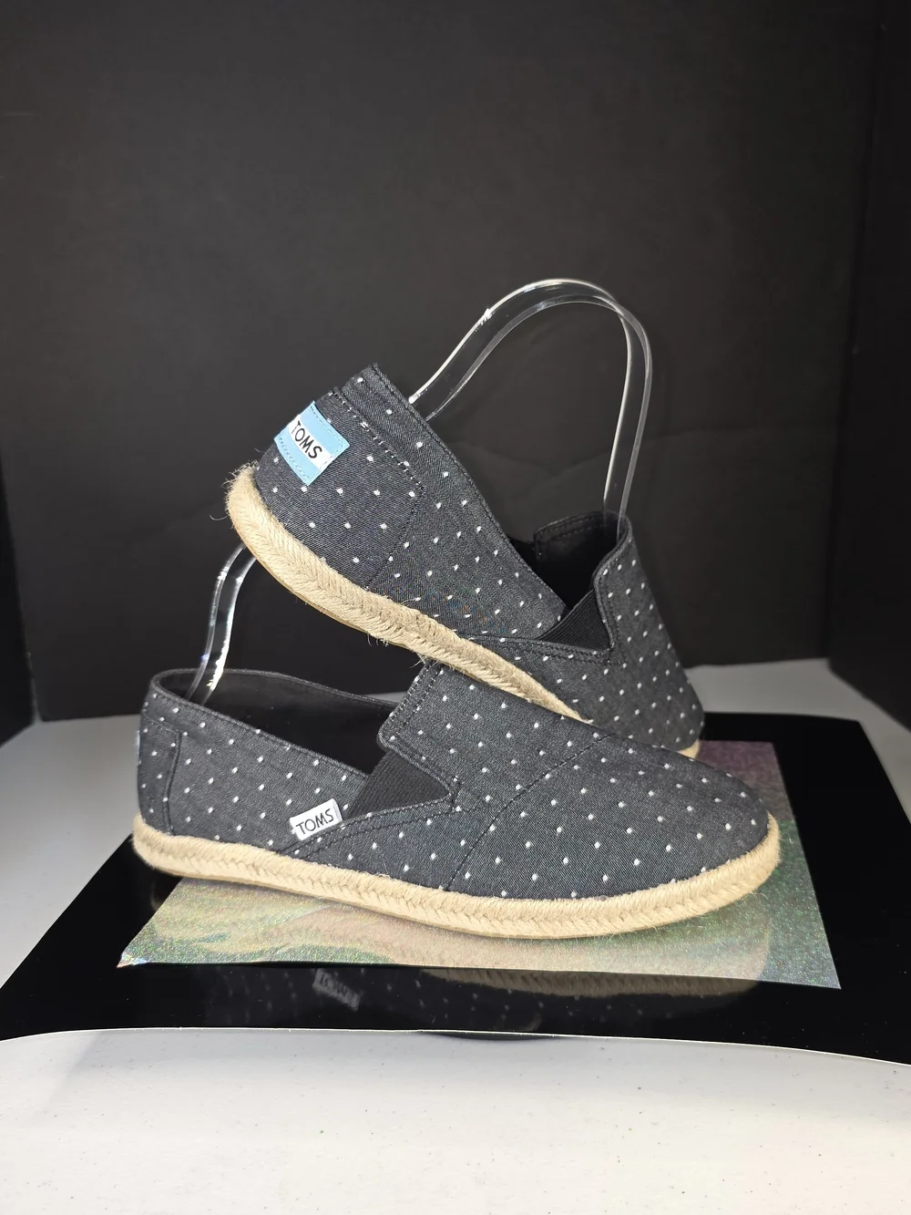 Toms Redondo Espadrille Loafer Chambray Gray/ Black Dot Slip-On Sz 8.5